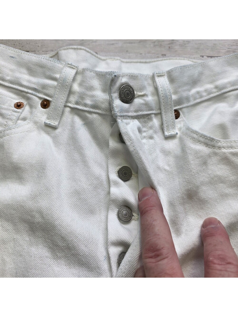Vintage Levi's 501 Jeans 30x32 (*Fits 28x30) White Denim Button-Fly Classic - Picture 4 of 9